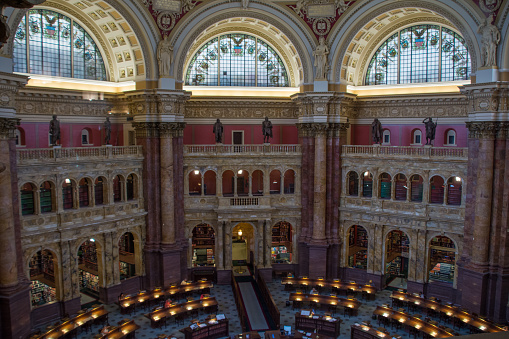 Desks inside the library dome