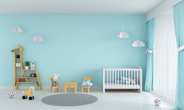 istock Light green child bedroom interior for mockup, 3D rendering 1133443059