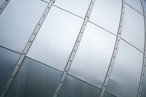 istock Shiny modern wall made of metal plates 1133443918