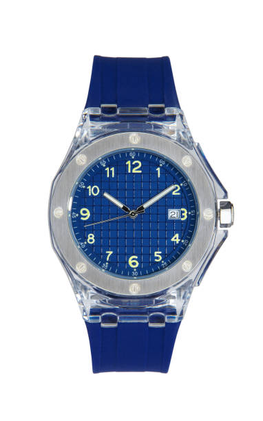 istock Silver wrist watch isolated white Blue plastic bracelet 1133446558
