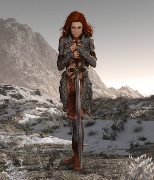 istock Savage Barbarian Swordswoman Poses 1133447072