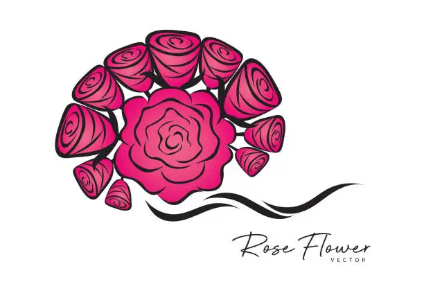 Vector illustration of rose vector illustration. logo design. vintage flower style for valentines day card, fabric, wedding card, printing, banner, greeting card, website.