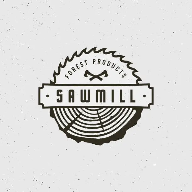 Vector illustration of sawmill . retro styled woodwork emblem. vector illustration