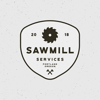 sawmill . retro styled woodwork emblem, badge, design elements, type template. vector illustration