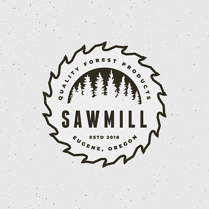 sawmill . retro styled woodwork emblem, badge, design elements, type template. vector illustration