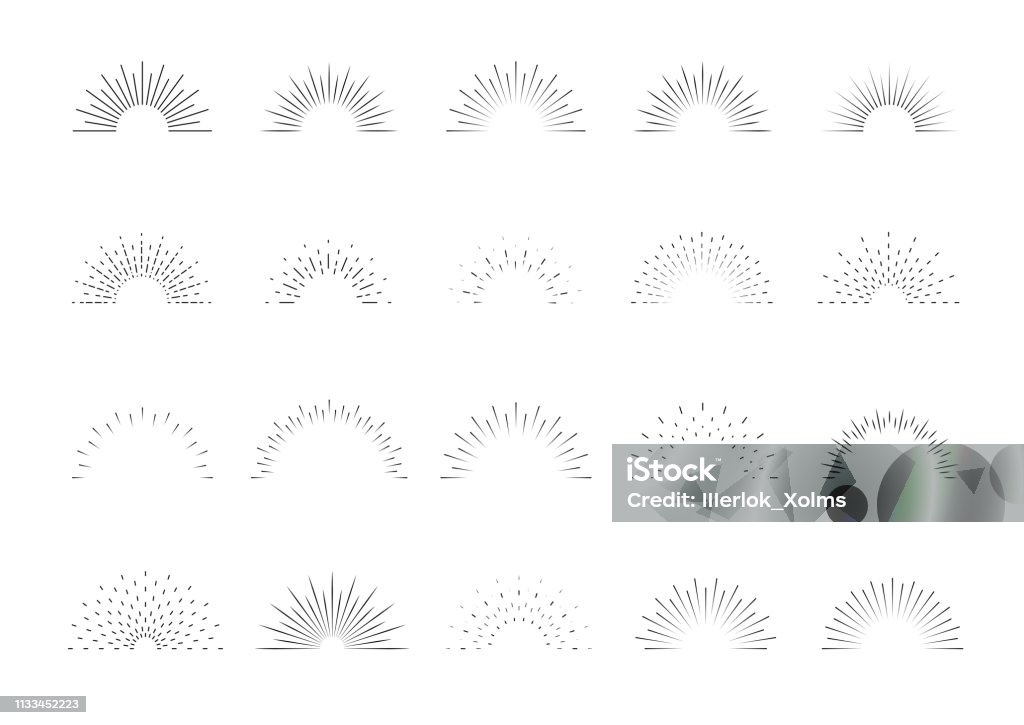 ZonneStraal reeks. Grote collectie zonnestraal beste kwaliteit. Ster, Vuurwerk explosie, logo, embleem, tag. Web banner. Vector illustratie. - Royalty-free Zon vectorkunst