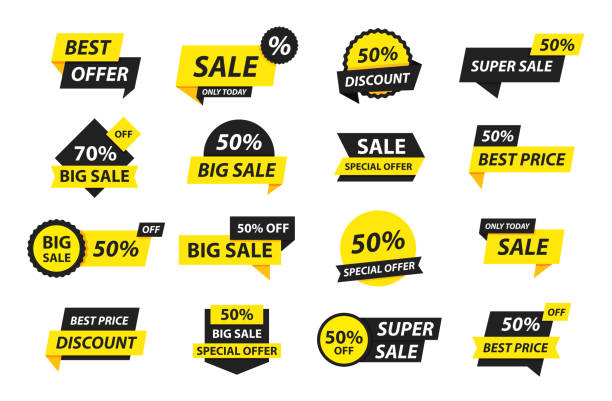 Sale tags collection. Special offer, big sale, discount, best price, mega sale banner set. Shop or online shopping. Sticker, badge, coupon, store. Vector Illustration. Sale tags collection. Special offer, big sale, discount, best price, mega sale banner set. Shop or online shopping. Sticker, badge, coupon store Vector Illustration fashion icons stock illustrations