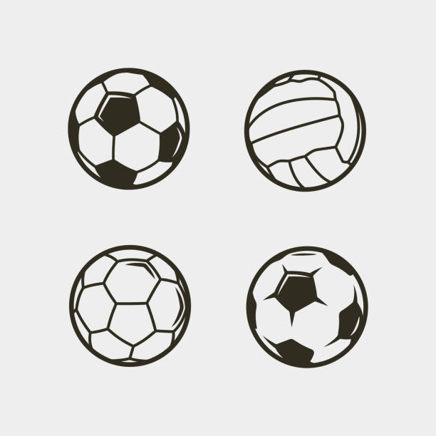 illustrazioni stock, clip art, cartoni animati e icone di tendenza di set di calcio, palloni da calcio. illustrazione vettoriale - pallone da calcio illustrazioni