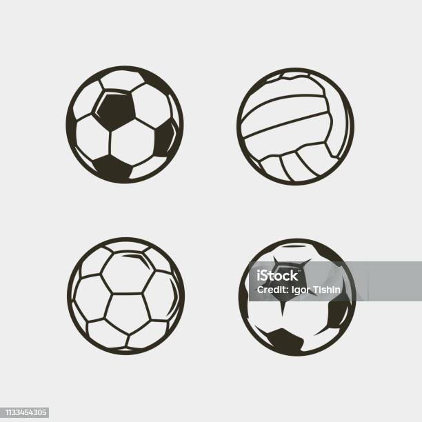 Набор Футбольных Мячей Футбольных Мячей Векторная Иллюстрация — стоковая векторная графика и другие изображения на тему Футбольный мяч