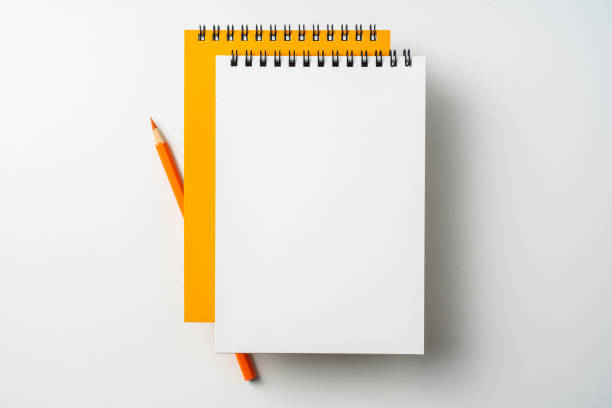 istock two spiral orange notebook and pen on white 1133454608
