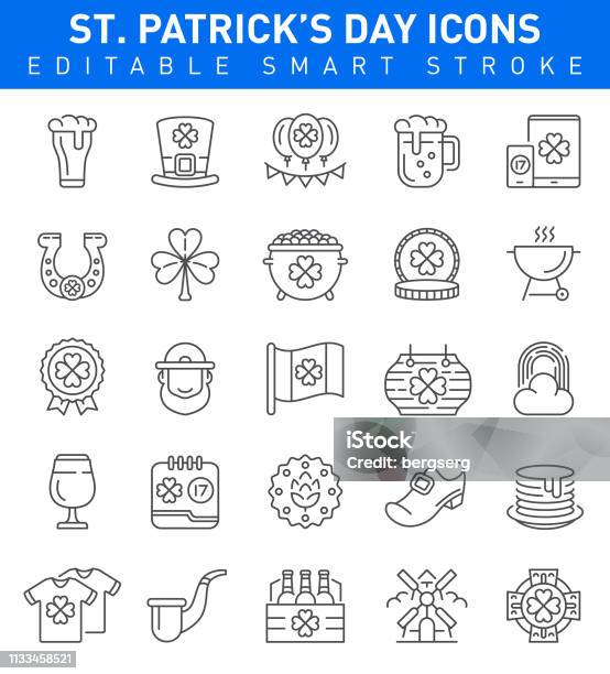 St Patricks Day Icons Editable Stroke Collection Stock Illustration - Download Image Now