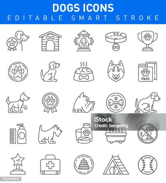 Dogs Icons Editable Stroke Collection Stock Illustration - Download Image Now - Icon Symbol, Dog, Dog Food