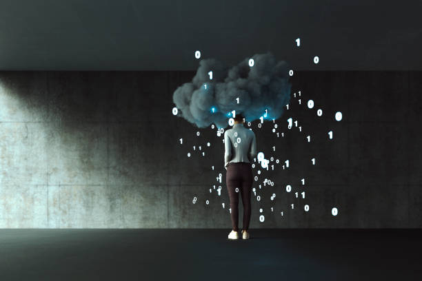 Casual young woman VR cloud computing in the office