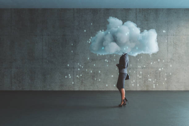 Businesswoman VR cloud computing in the office