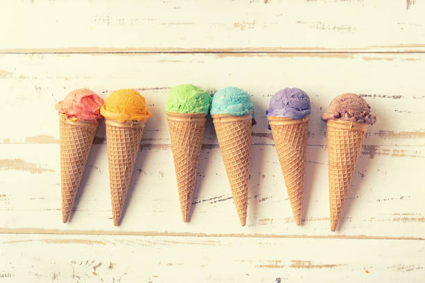 istock Colorful ice cream cones on white backgound. Copy space 1133464967