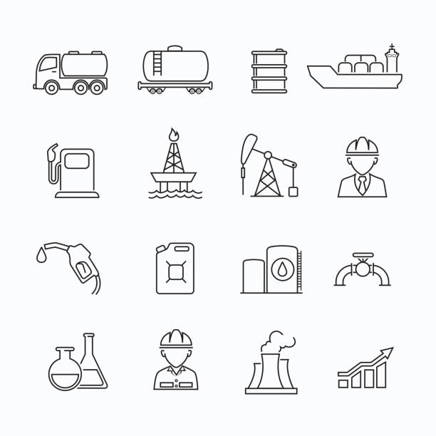Oil industry thin line icon Oil industry thin line icon, set of 16 editable filled, Simple clearly defined shapes in one color. tank truck stock illustrations