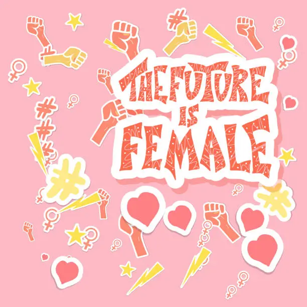 Vector illustration of The future is female. Vector hand drawn quote.