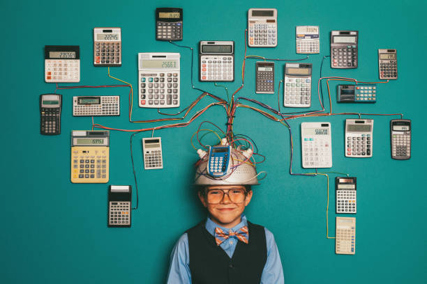 istock Young Nerd Boy with Calculator Invention 1133471853