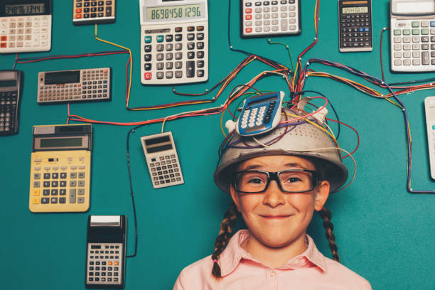 istock Young Nerd Girl with Calculator Invention 1133471877