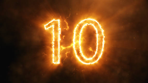 istock Realistic fire countdown with smoke and cloud. The fire counts from ten to zero. Abstract epic counter 3d illustration. Number 10 1133477739
