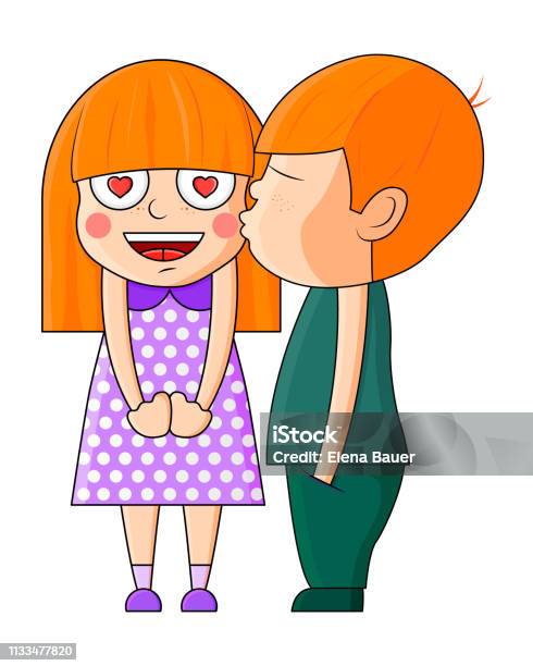 Boy Kissing Girl Valentine Vector Illustration Stock Illustration - Download Image Now - Couple - Relationship, Kissing, Two Parents