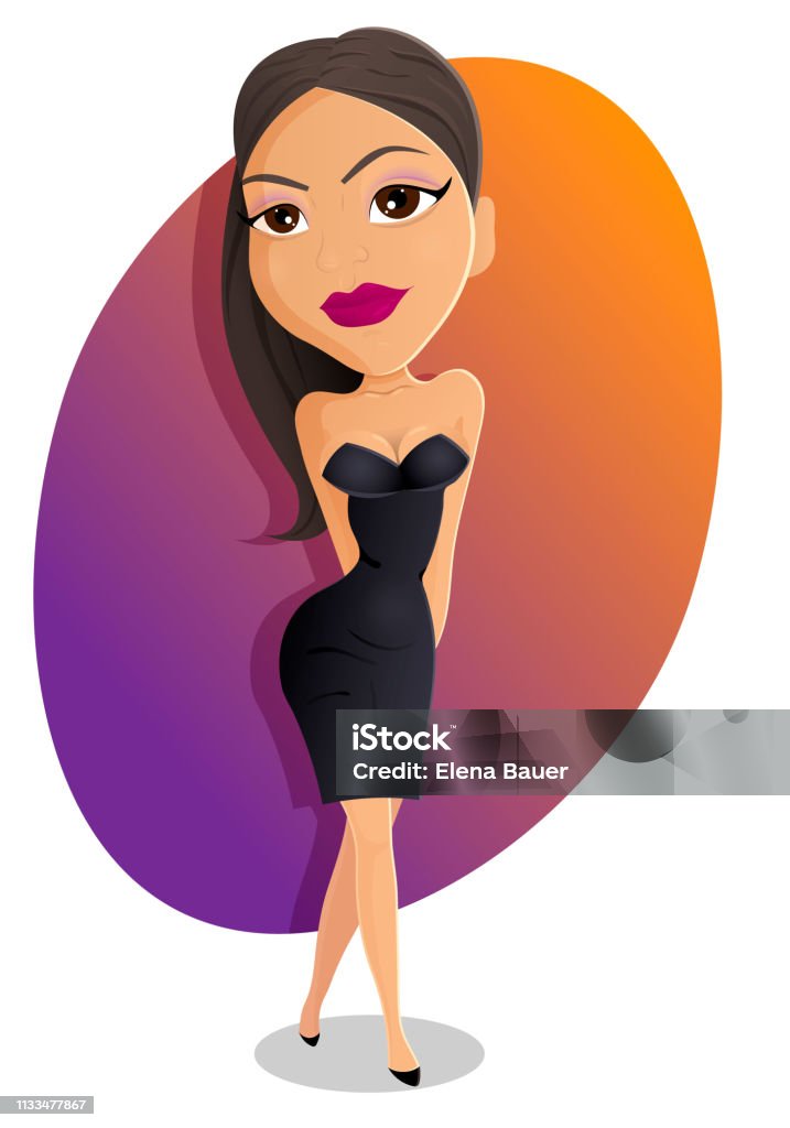 vector hot sexy beautiful girl in short sexy dress Vector illustration of a young sexy brunette cartoon girl Back stock vector
