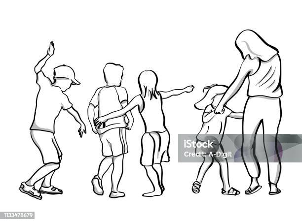 Having Fun Together Stock Illustration - Download Image Now - Child, Dancing, Sketch