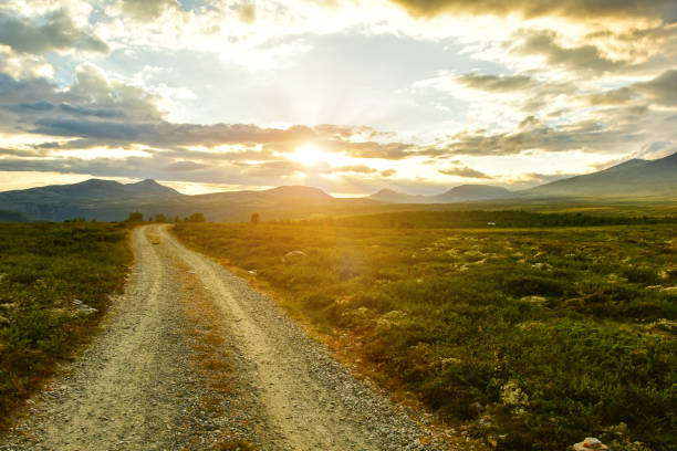 country road at rondane Norway stock photo