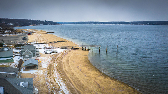 Cloudy Sky, Winter, Long Island, USA, Aerial View