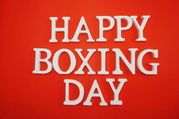 istock Happy Boxing Day alphabet letters on red background 1133493120