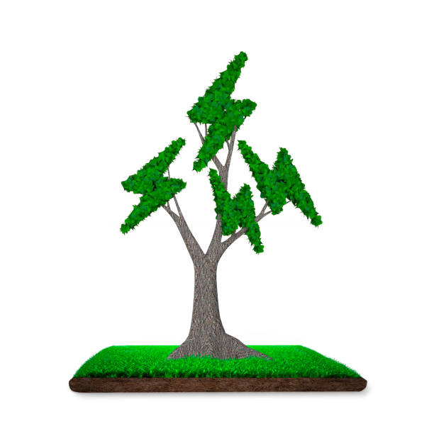 istock Tree with lightning bolt shape leaves, grass land, 3D illustration 1133493226