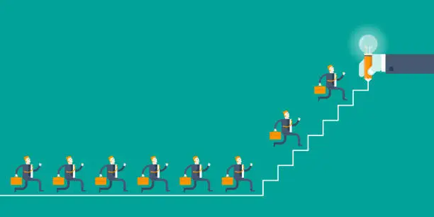 Vector illustration of Businessmen running up the stairs,business success graph concept