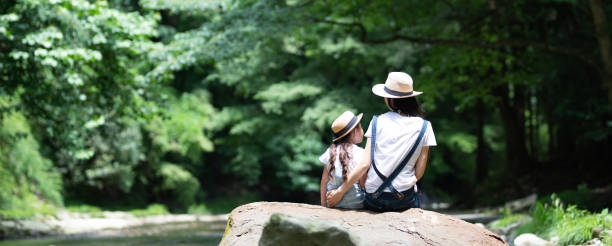 istock Mother and daughter playing in mountain stream 1133496242
