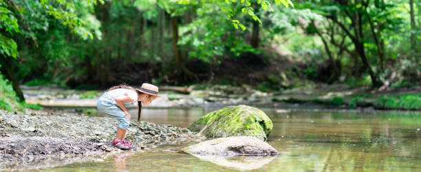 istock Girl playing in the mountain stream 1133496243