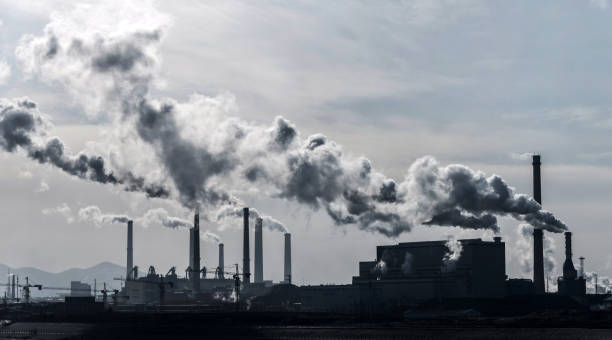 humo de la central eléctrica - global warming power station smoke stack coal fotografías e imágenes de stock