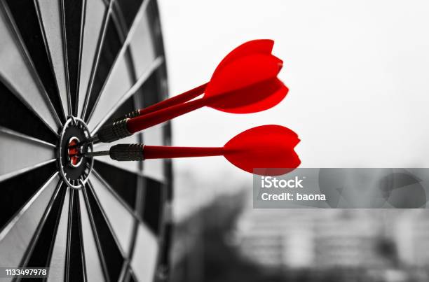 Dart Board With Three Darts Outdoors Stock Photo - Download Image Now - Aspirations, Goal - Sports Equipment, Sports Target