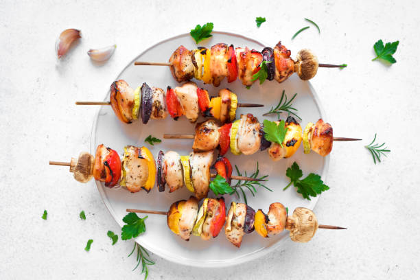 istock Grilled vegetable and chicken skewers 1133504924