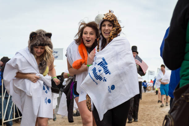Chicago, IL  - March 2, 2014 - hundreds of brave Chicagoans showed up to jump into the freezing lake Michigan water at the Annual Polar Plunge event at North Avenue Beach in support of Special Olympics.