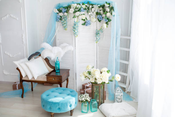 istock Spring decor with flowers in photo studio. 1133515496