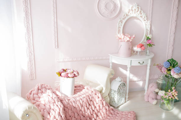 istock Spring decor with flowers in photo studio. 1133515619