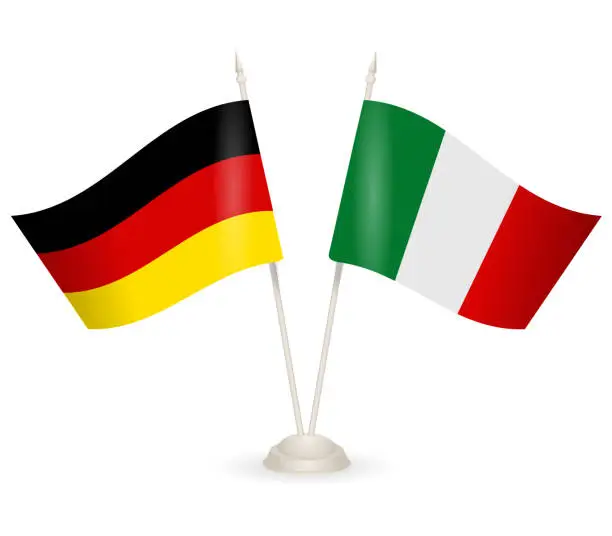 Vector illustration of Table stand with flags of Germany and Italy.