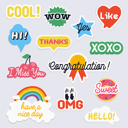 Social network stickers with notes. Vector illustrations for online communication. Design elements, circle business card, paper sheet, information, text  for your design.