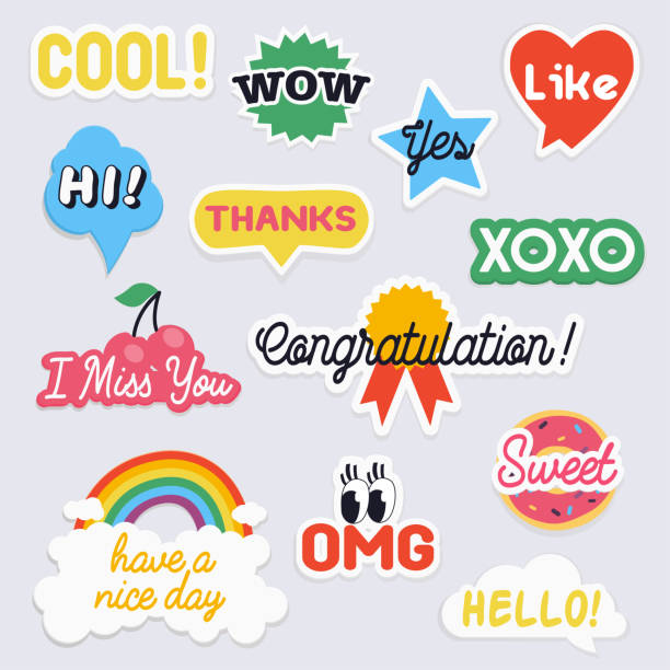 Social network stickers with notes. Vector illustrations for online communication. Design elements, circle business card, paper sheet, information, text  for your design. Social network stickers with notes. Vector illustrations for online communication. Design elements, circle business card, paper sheet, information, text  for your design. word cool stock illustrations