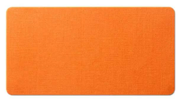 Orange paper label on white background. Photo with clipping path.