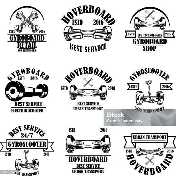 Set Of Gyroboard Service Store Repair Emblems Design Element For Label Sign Stock Illustration - Download Image Now