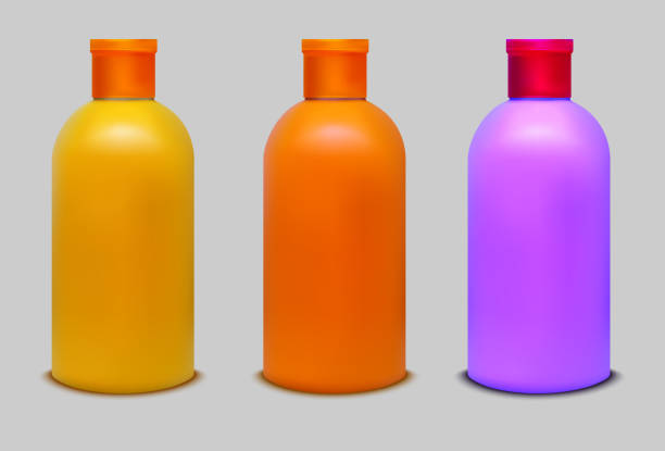 ilustrações, clipart, desenhos animados e ícones de frasco plástico da cor para o suco, o champô e a água - packaging horizontal non alcoholic beverage orange juice