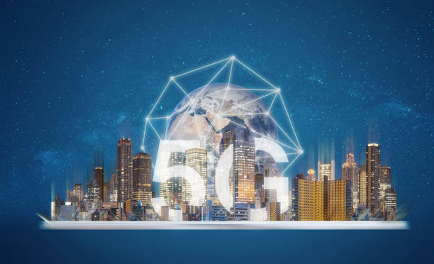 istock 5G internet networking technology, Digital tablet with building hologram and 5G technology. Element of this image are furnished by NASA 1133521958