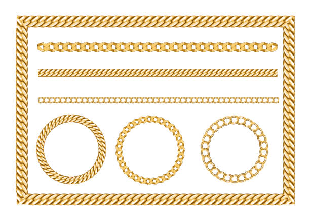 ilustrações de stock, clip art, desenhos animados e ícones de golden chain set with belts gold and silver for fabric design, wallpapers, prints. isolated vector illustration metallic accessories. - vector - gold chain chain circle connection