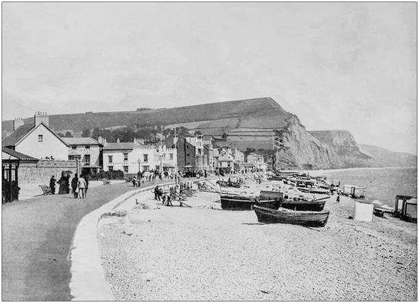 Antique black and white photograph of England and Wales: Sidmouth Antique black and white photograph of England and Wales: Sidmouth Devon stock illustrations