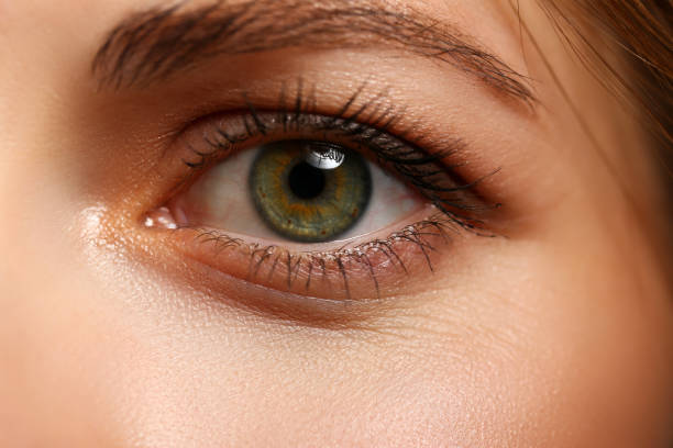 istock Female left emerald green coloured eye extreme closeup 1133526571